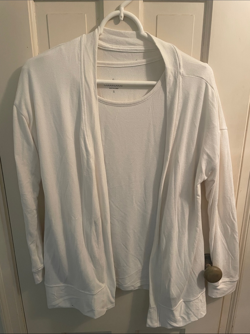 Cuddl Duds Open-Front Off White Cardigan plus Short Sleeve T Shirt Set